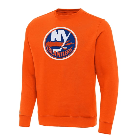 Men's Antigua Orange New York Islanders Victory Crewneck Pullover Sweatshirt