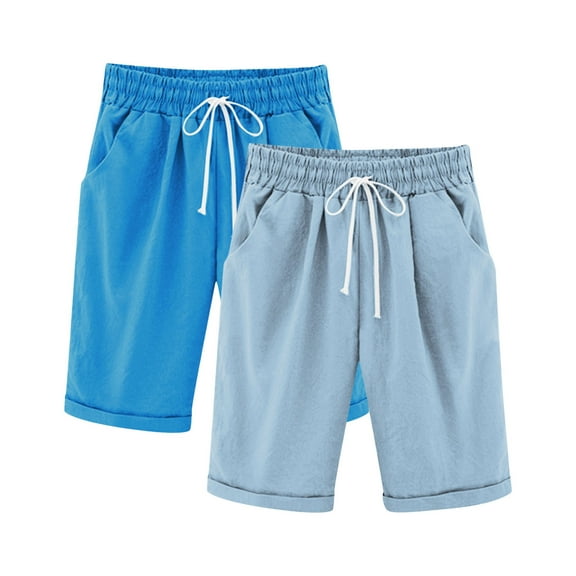 ZACPNCV 2PC Girls Bermuda Shorts Knee Length Straight Leg Short Loose Casual Cute Solid Drawstring Elastic Waist Jorts Summer Trendy Blue 12-13 Years