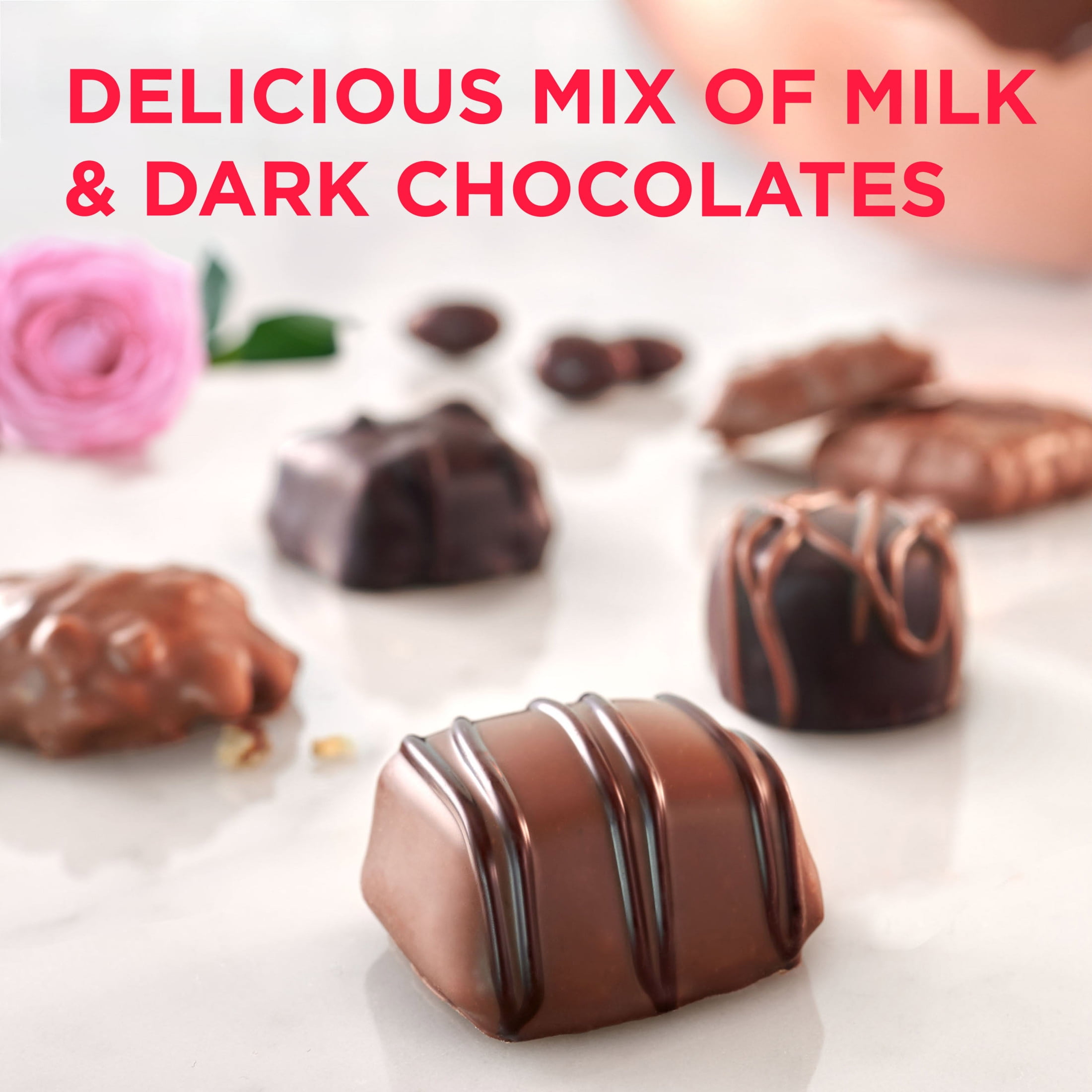 Russell Stover Valentine's Day Red Foil Heart Assorted Milk & Dark Chocolate Candy Gift Box, 10 oz.