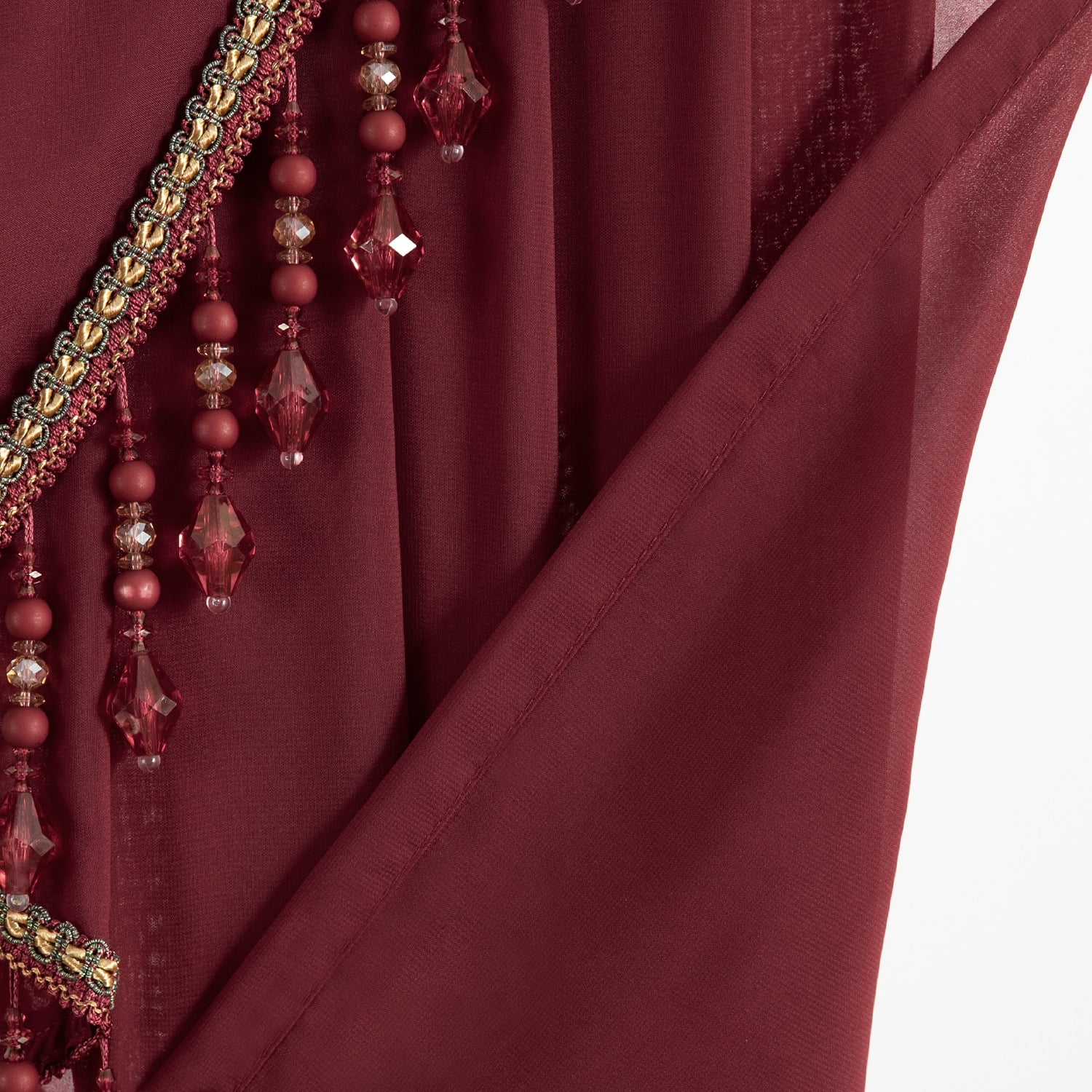VOGOL Vintage Style Waterfall Valance, 39 inches Wide Soft Touch Sheer Drapes for Living Room, Classical Rod Pocket Silky Swag Valance with Handmade Tassels, Burgundy Red, 1 Panel