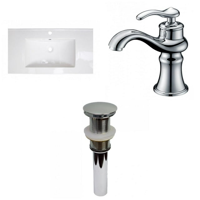American Imaginations 36.75-in. W 1 Hole Ceramic Top Set In White Color - Drain Incl. AI-33132