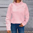 thumbnail image 4 of Smupbvky Womens Cable Knit Sweater Funnel Neck Button Pullover Trendy Winter Casual Cuffes Long Sleeve Thick Tops (L, Pink), 4 of 7