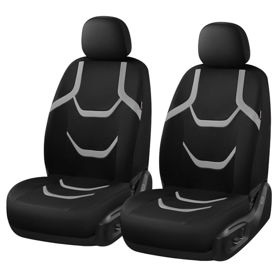 Coverado Car Seat Covers, Faux Leather with Mesh Fabric Front Car Seat Protectors, 4 Pieces Universal Fit for Most Cars SUV Trucks, Black&Gray