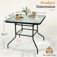 thumbnail image 5 of Zimtown 31" Outdoor Dining Table with Glass Top w/ Umbrella Hole for Patio Garden Poolside, Black Steel Frame, 5 of 9