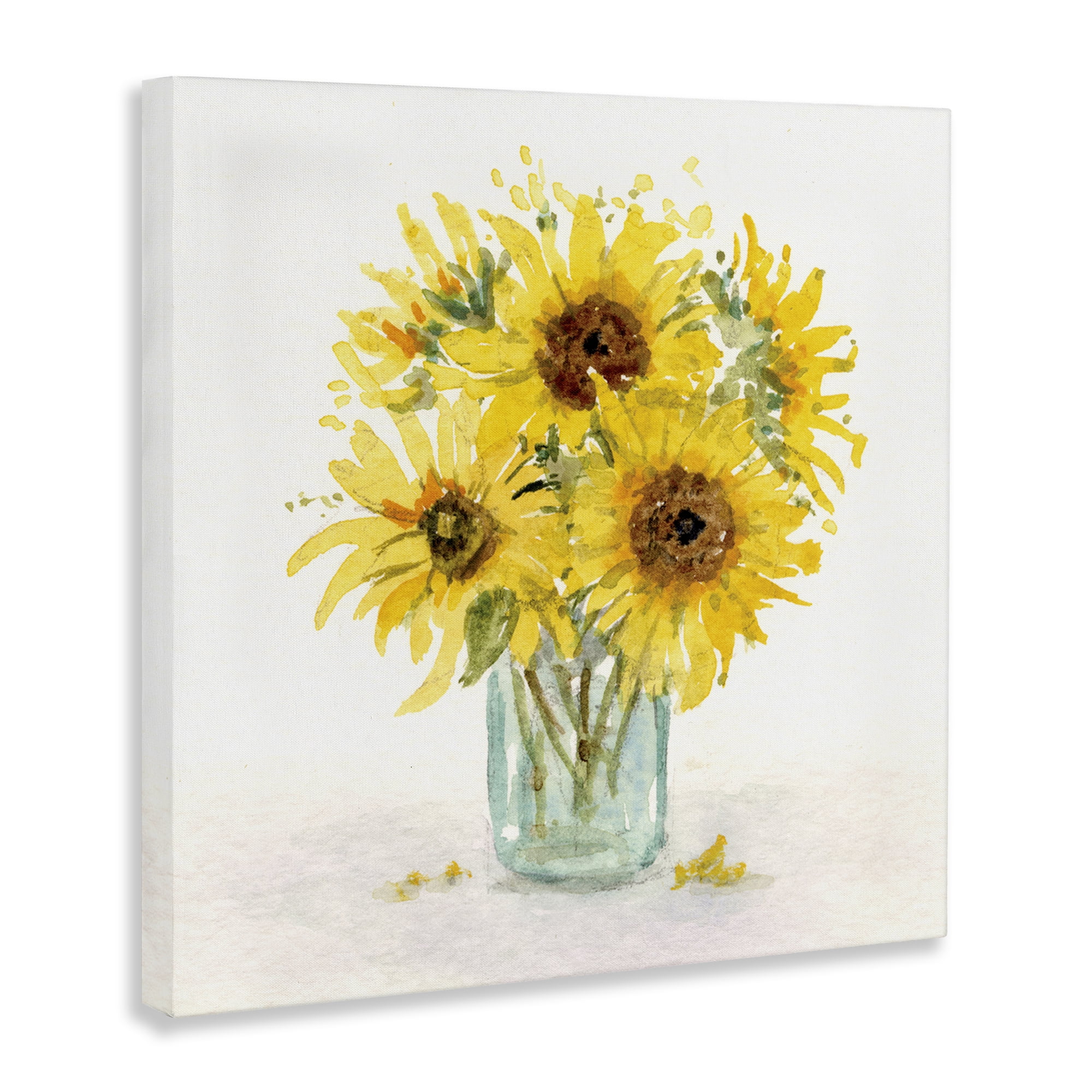 Stupell Industries Soft Sunflower Jar Plants & Flowers Painting Wrapped Canvas Art Print Wall Art, 36 x 36