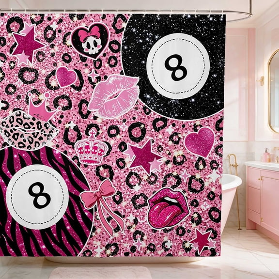 Erosebridal 8 Ball Shower Curtain 72Wx72L Girly Bathroom Curtain, Hot Pink