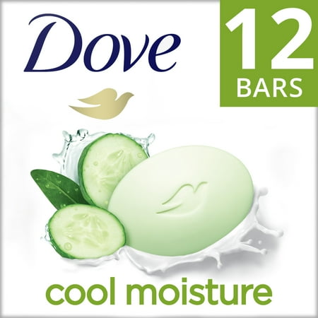 Dove Cool Moisture Gentle Beauty Bar Soap All Skin Type, Cucumber and Green Tea, 3.75 oz (12 Bars)