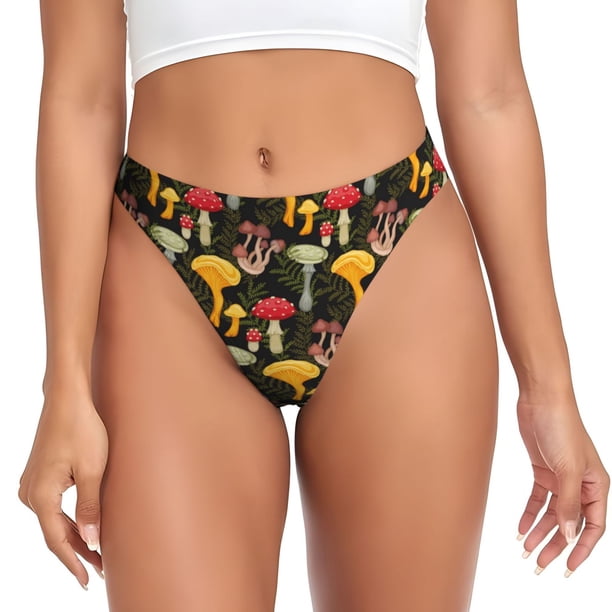 Balery Mushrooms And Fern Stems Tangas de Algodón para Mujer con Estampado – Ropa Interior Sexy, Transpirable, G-string-Large