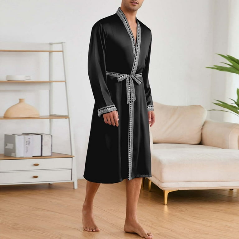 Kimono Robe Set for Mens Silk Satin Long Sleeve Bathrobe with Shorts 2 Pcs  Sleepwear Pjs Sets Hooded Spa Robes Soft Sleepwear - Walmart.com