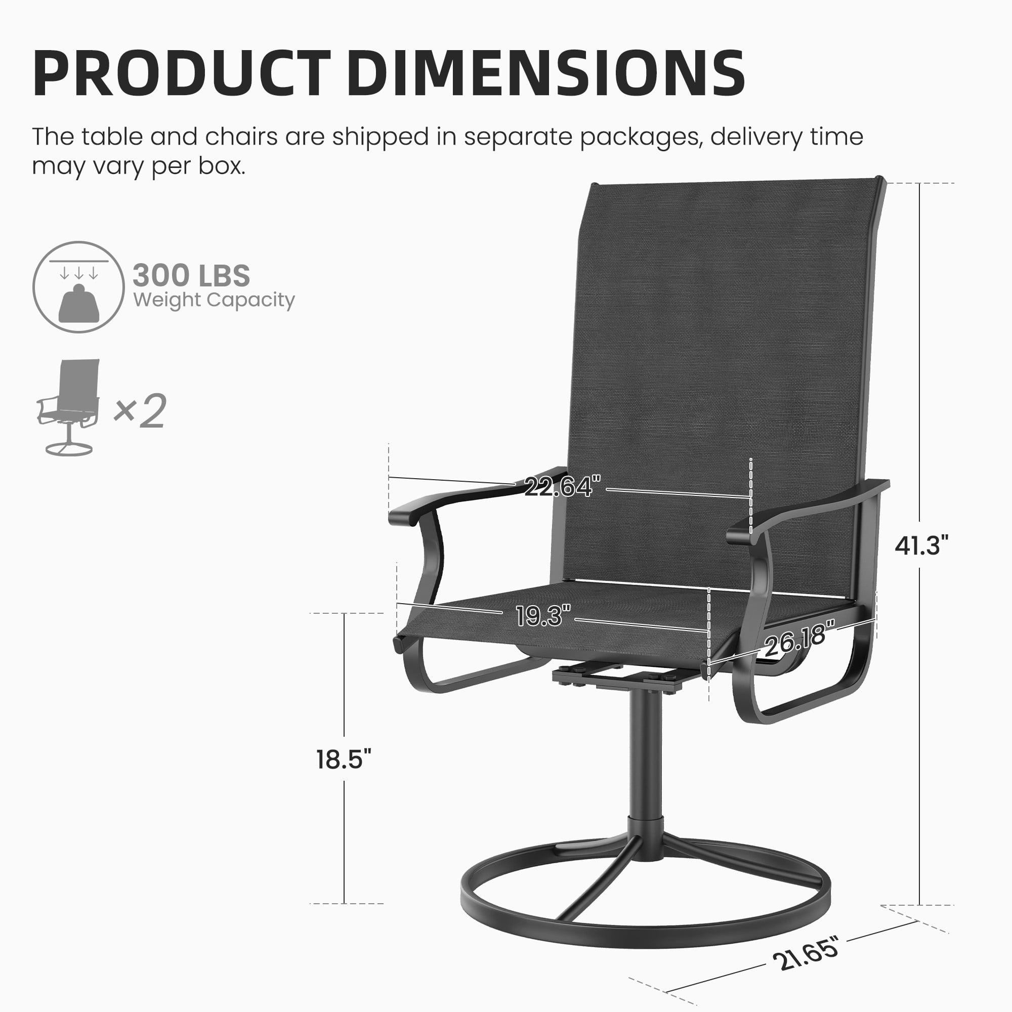 ELPOSUN Patio Swivel Chairs Set of 8, Outdoor Dining Chairs High Back All Weather Breathable Textilene Outdoor Swivel Chairs with Metal Rocking Frame for Lawn Garden Backyard Deck，Black