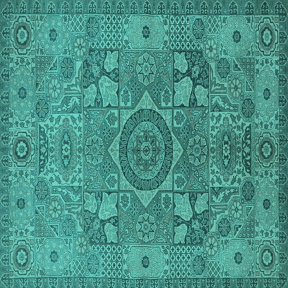 Ahgly Company Indoor Square Oriental Turquoise Blue Industrial Area Rugs, 8' Square