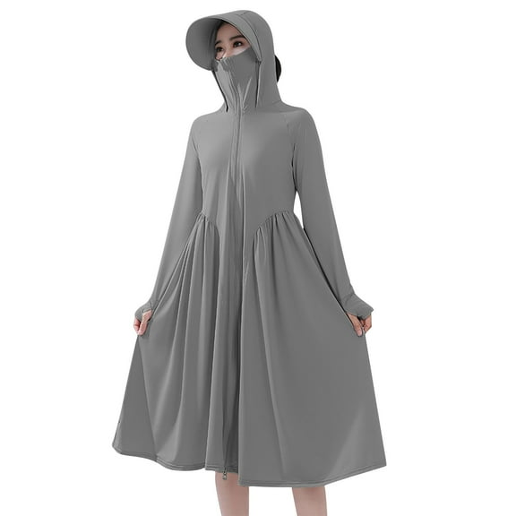 HTNBO Sun Protection Clothing Women Long Sleeve UPF 50  Swimsuit Cover Up Lightweight Full Zip UV Dresses