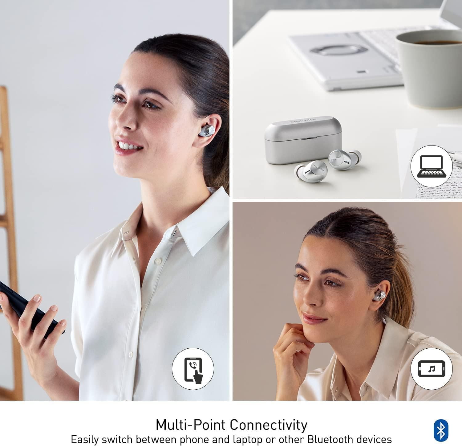 Technics EAHAZ40PK True Wireless Earbuds with 4 Silicone Earpiece Sizes, Black, Earpieces Set: XS, S, M, L