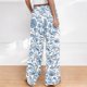 thumbnail image 3 of Pantalones de Cintura Alta de Pierna Ancha para Mujeres de Moda sin Posicionamiento Impreso Cordón de Cintura Elástica Bolsillo Pantalones de Longitud Completa para Ocasional Y Ocio, 3 of 4