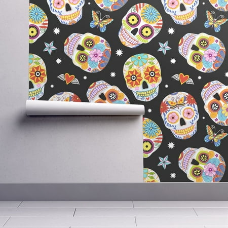 Peel-and-Stick Removable Wallpaper Dia De Los Muertos Floral Skulls Halloween
