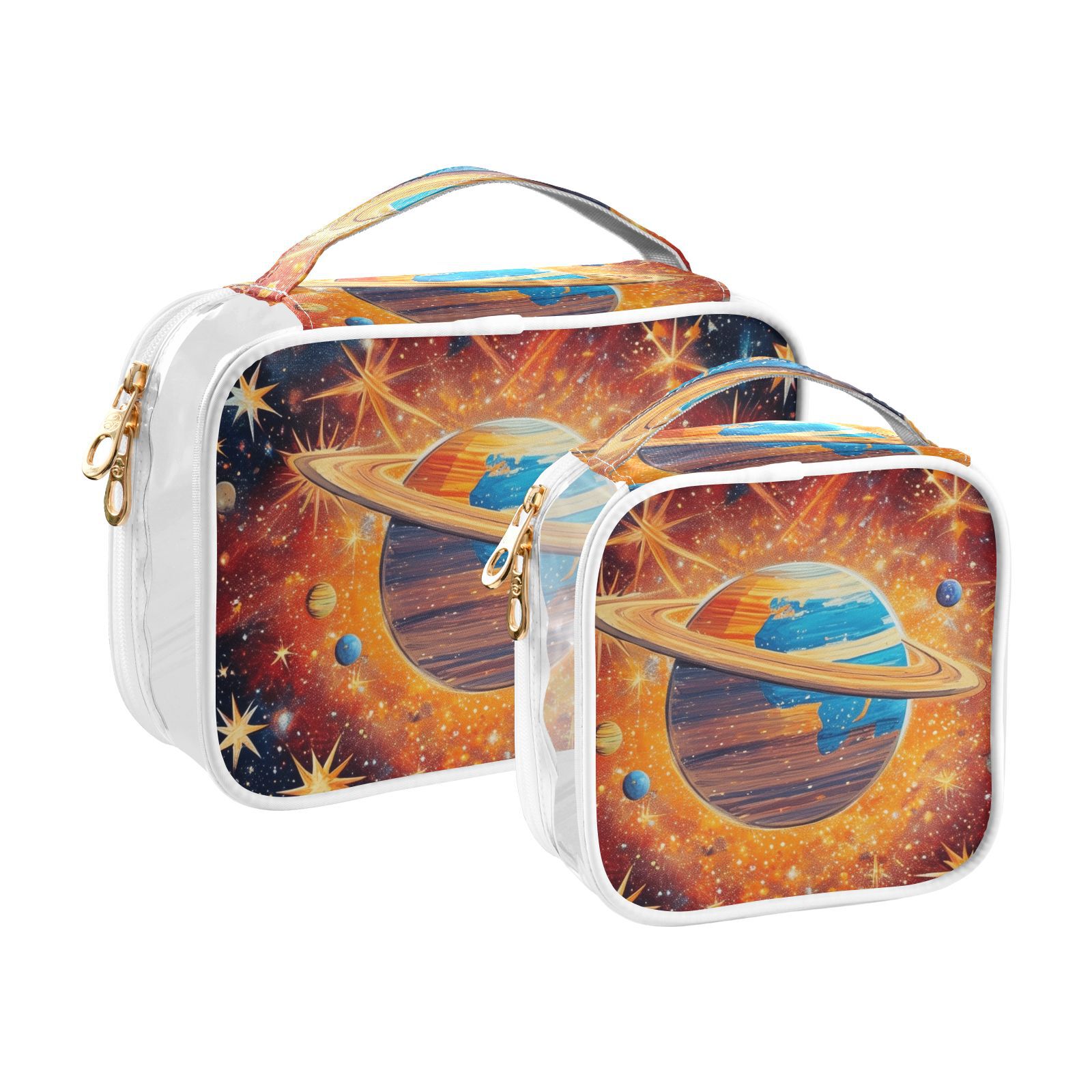 Clear Makeup Bags with Handle Large Opening 2 Pack Set Toiletry Bag Quart Size Bag, for Women Man Traveling Travel Essentials, Toiletries and Other. Planet