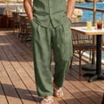 thumbnail image 6 of Hvogkswy Men's Pants Solid Color Drawstring Elastic Waist Pants with Pockets Loose Breathable Travel Vacation Summer Casual Beach Trousers, 6 of 9