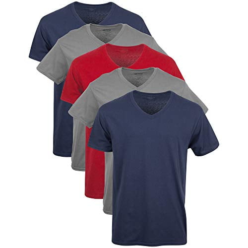 Gildan Men's V-Neck T-Shirts, Multipack, Navy/Charcoal/Red (6-Pack ...