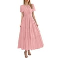 thumbnail image 1 of Vestido midi maxi informal de verano para mujer: vestido boho de playa con mangas cortas, cuello en V, cintura elástica y bolsillos - S-XXL, 1 of 5