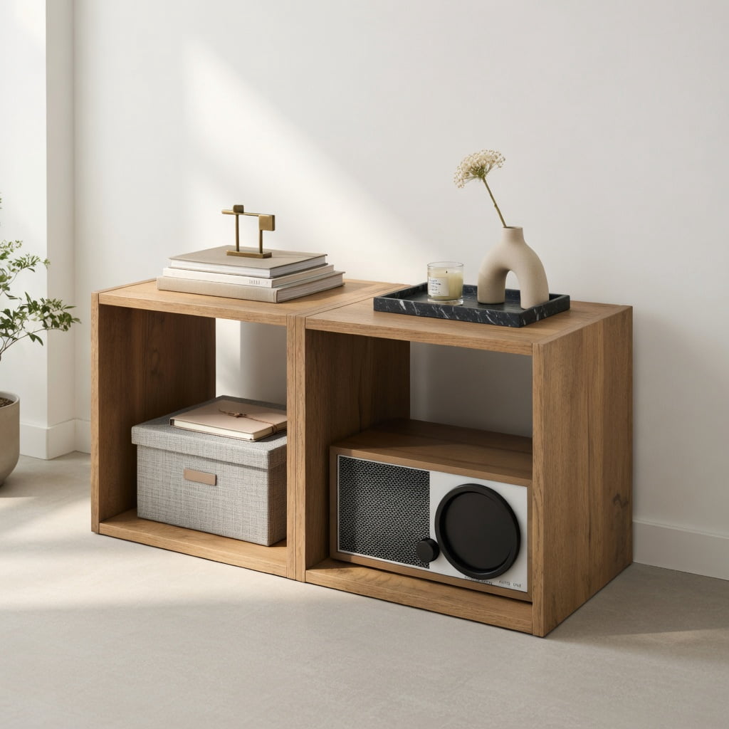 Demi Bonn 2-Tier Cubes Stackable Bookcase for Living Room and Study, Freestanding Display Shelf Bookshelf, Beige
