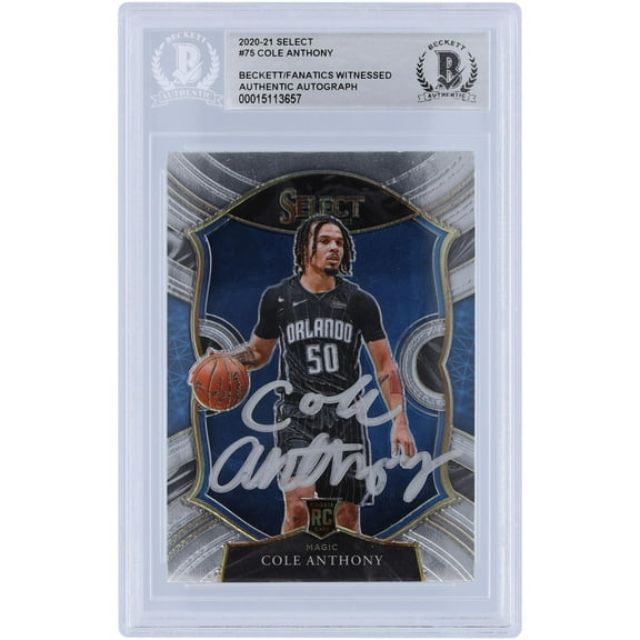 Cole Anthony Orlando Magic Autographed 2020-21 Panini Select #75 Beckett Fanatics Witnessed Authenticated Rookie Card - Fanatics Authentic Certified