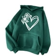 thumbnail image 4 of LEBONYARD Womens Plus Size Clearance $5,Womens Fall Fashion 2024 Womens Tops Deals,Women's Comfortable Sweater Heart Pattern Printed Women's Hooded Pocket Drawstring Sweater Green XL, 4 of 4