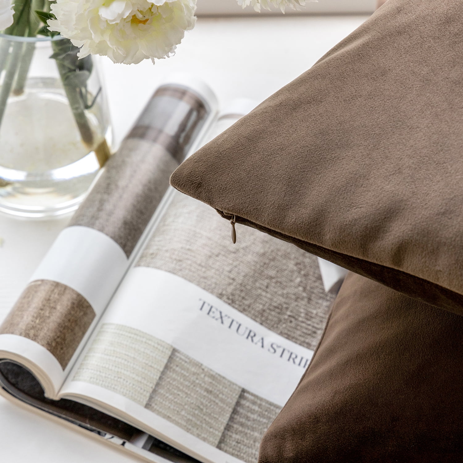 Phantoscope Soft Silky Velvet Series Decorative Throw Pillow, 20" x 20", Dark Coffee, 1 Pack