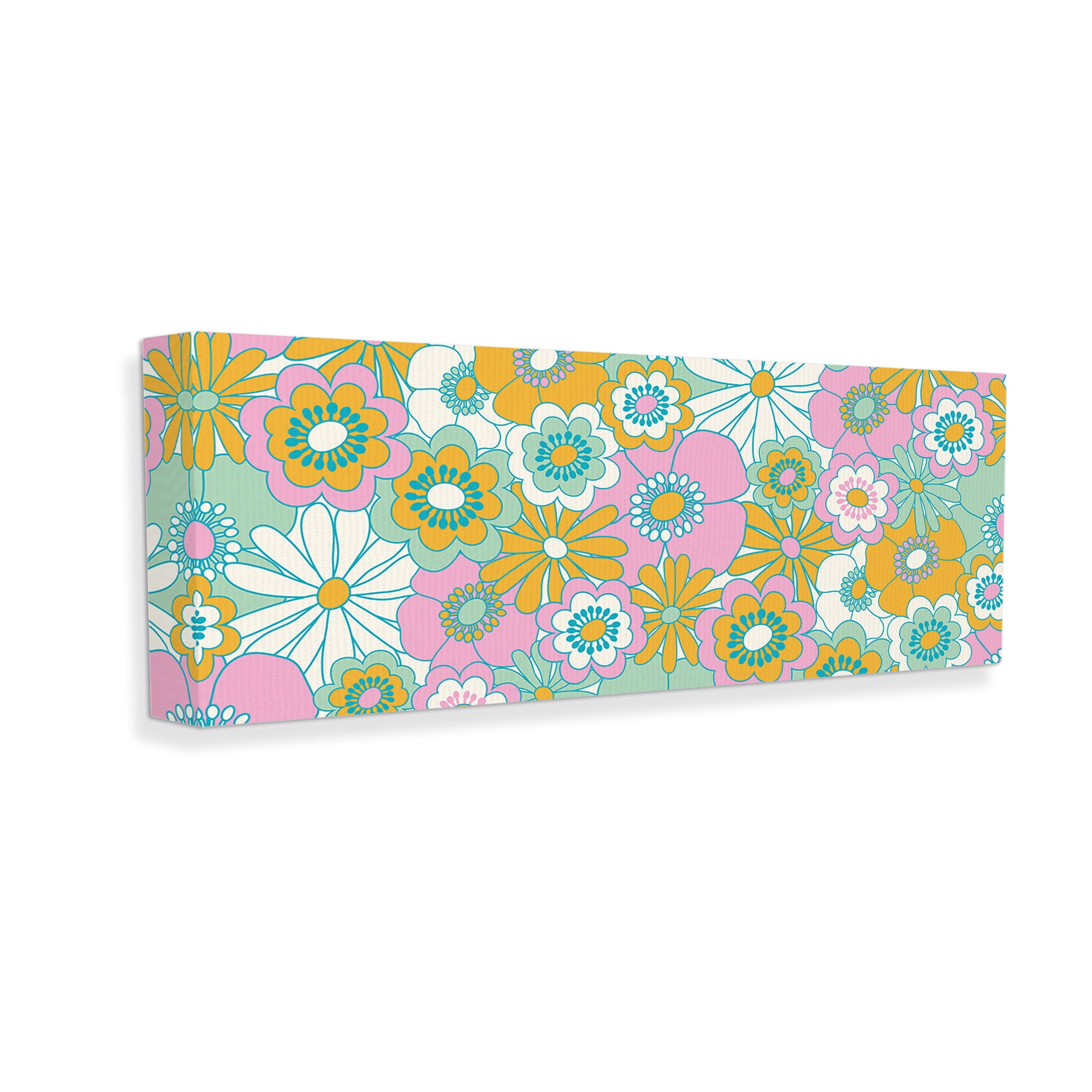 Stupell Industries Retro Flower Pattern Botanical & Floral Painting Gallery Wrapped Canvas Art Print Wall Art, 40 x 17