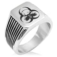 thumbnail image 1 of Stainless Steel Biohazard Skull Needle Stripe Pattern Biker Style Polished Ring, 1 of 1