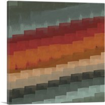 ARTCANVAS Olive Magenta Orange Tan Lines Modern Canvas Art Print - Size: 36" x 36" (1.50" Deep)