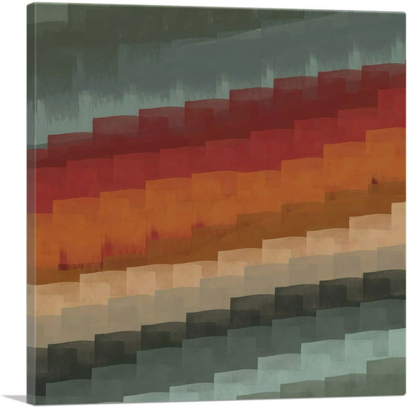 ARTCANVAS Olive Magenta Orange Tan Lines Modern Canvas Art Print - Size: 36" x 36" (0.75" Deep)