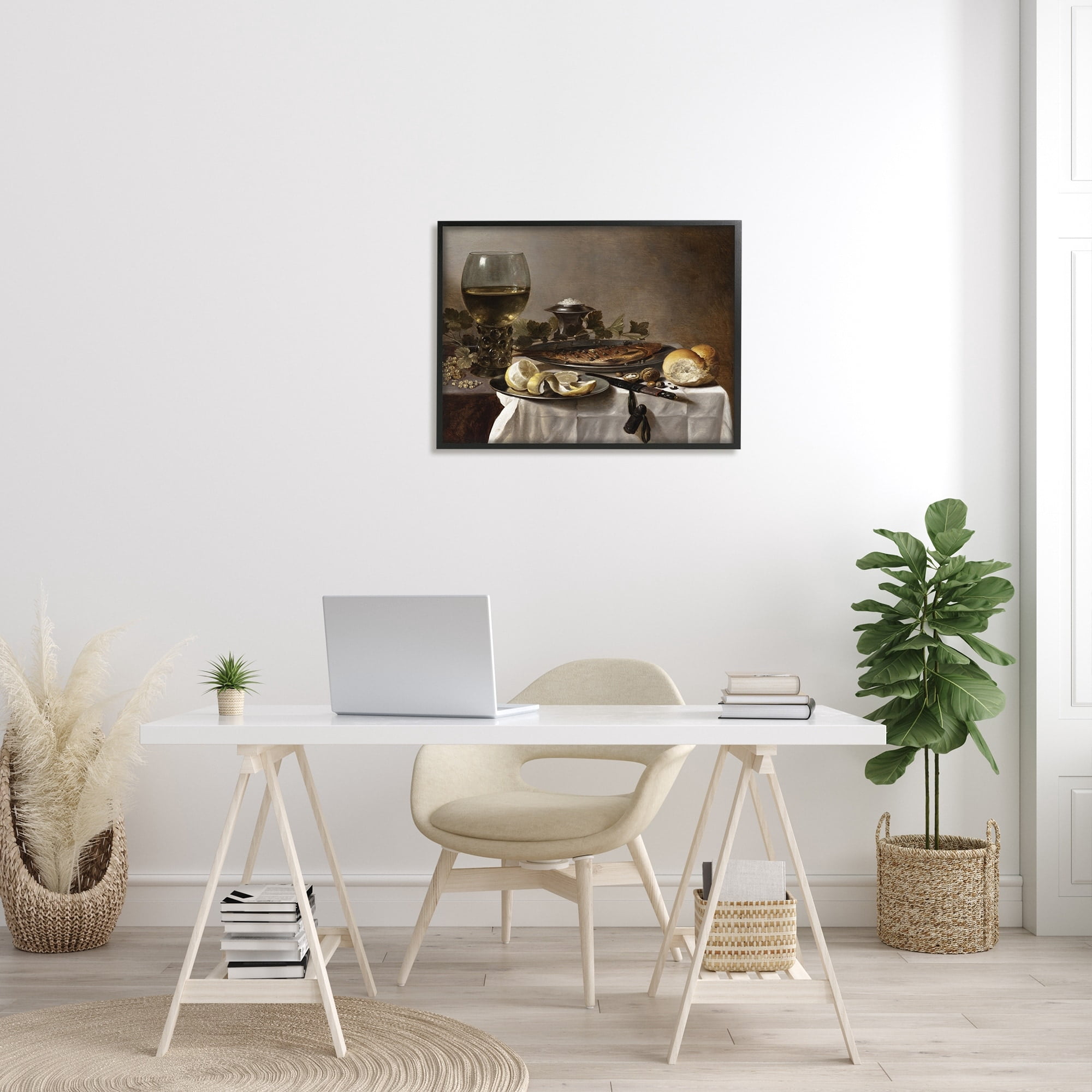 Stupell Industries Still Life with Herring Wine and Bread Pieter Claesz Painting Painting Black Framed Art Print Wall Art, Design by one1000paintings