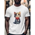 thumbnail image 4 of Cat Men's T Shirts Cat Holding Love T-Shirt for Men Crew Neck Tees Cotton Tops, White, 3XL, 4 of 7