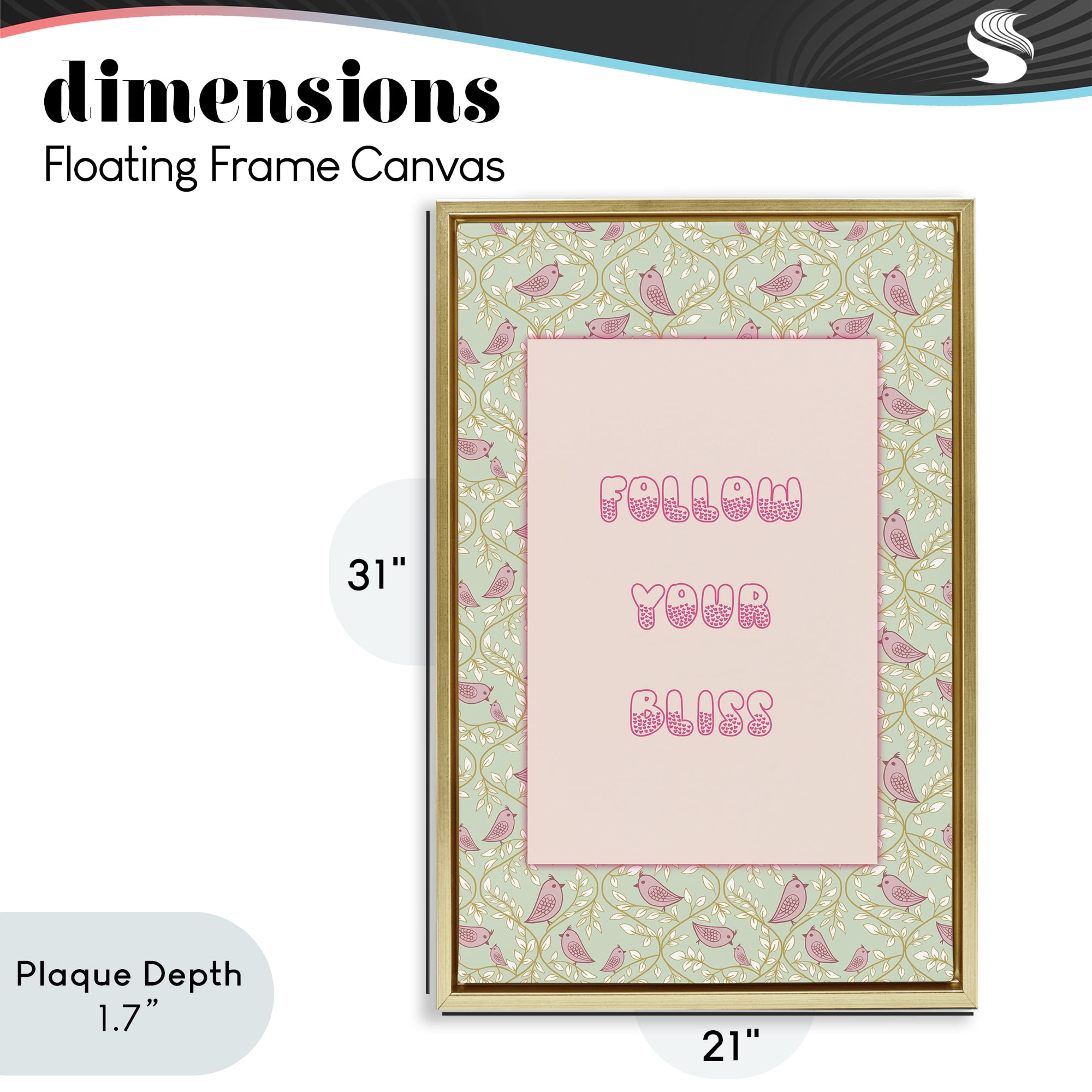 Stupell Industries Follow Your Bliss Gold Framed Floater Canvas Wall Art, design by Pooja Dave