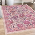 thumbnail image 1 of Vintage Decorative Rug, Folk Floral Motifs Nostalgic Swirls and Shapes in Earthy Tones Art, Quality Carpet for Bedroom Dorm and Living Room, 6 Sizes, Baby Pink, by Ambesonne, 1 of 4