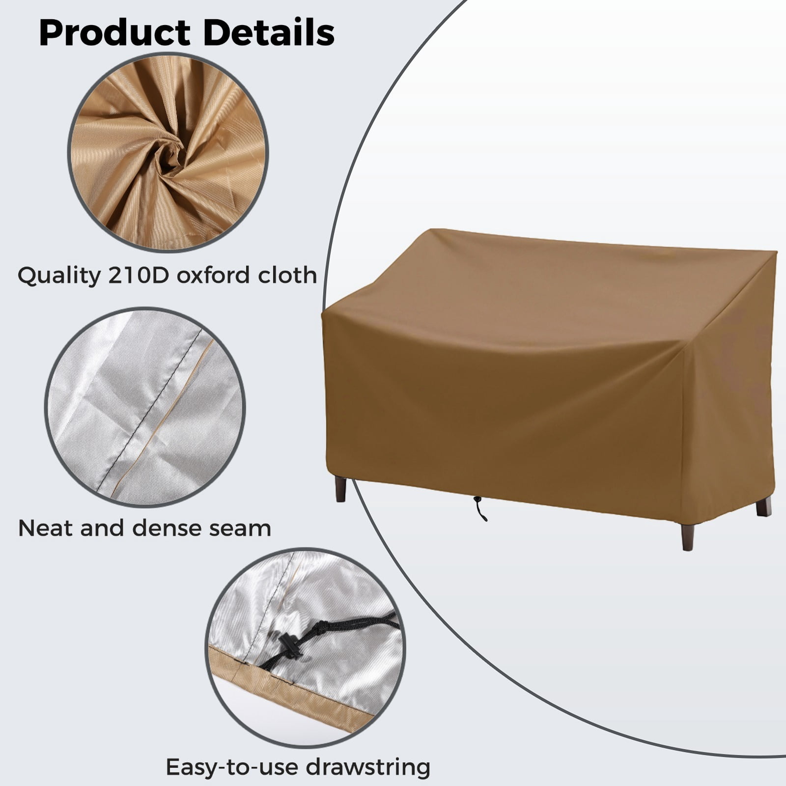 Outdoor Bench Cover, Waterproof Outdoor Patio Furniture Cover for 3-Seater Bench, Heavy-Duty Oxford Cloth Garden Sofa Chair Cover