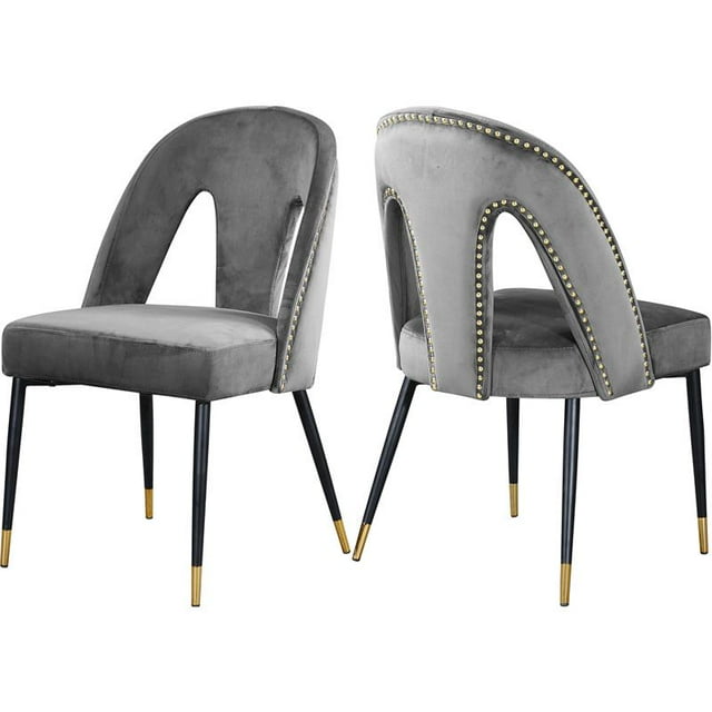 Meridian Furniture Akoya Velvet Dining Chair, Gray (Set of 2)