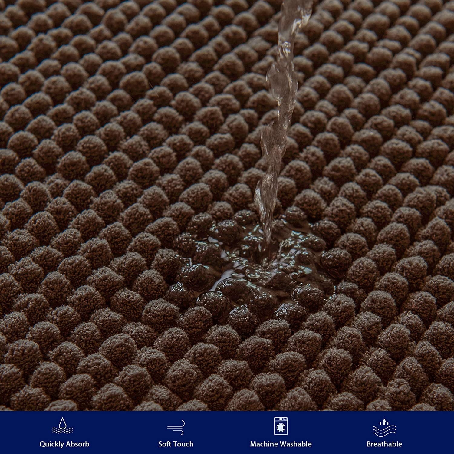 Subrtex Chenille Bathroom Rugs Soft Non-Slip Super Water Absorbing Shower Mats, 20"x32", Chocolate