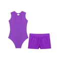 thumbnail image 4 of YiZYiF Kids Girls Shiny Sleeveless Leotard with Shorts Set for Gymnastics Dance Skating Costume Purple 12, 4 of 7