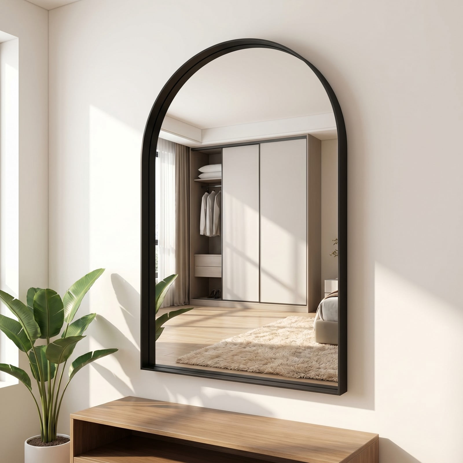 Gleamira 20"x30" Arched Bathroom Mirror Wall Vanity Mirror with Deep Frame, Black