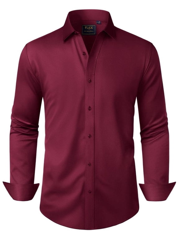 Mens Solid Dress Shirt Long Sleeve Casual Button Down Shirts