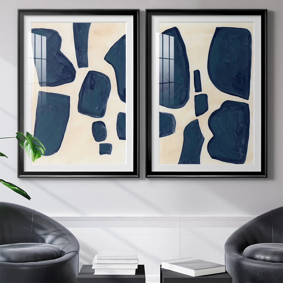 Wexford Home Blue Pieces I Abstract Art, Framed Art, 22.5" x 30.5" Black Frame, Ready-Hang
