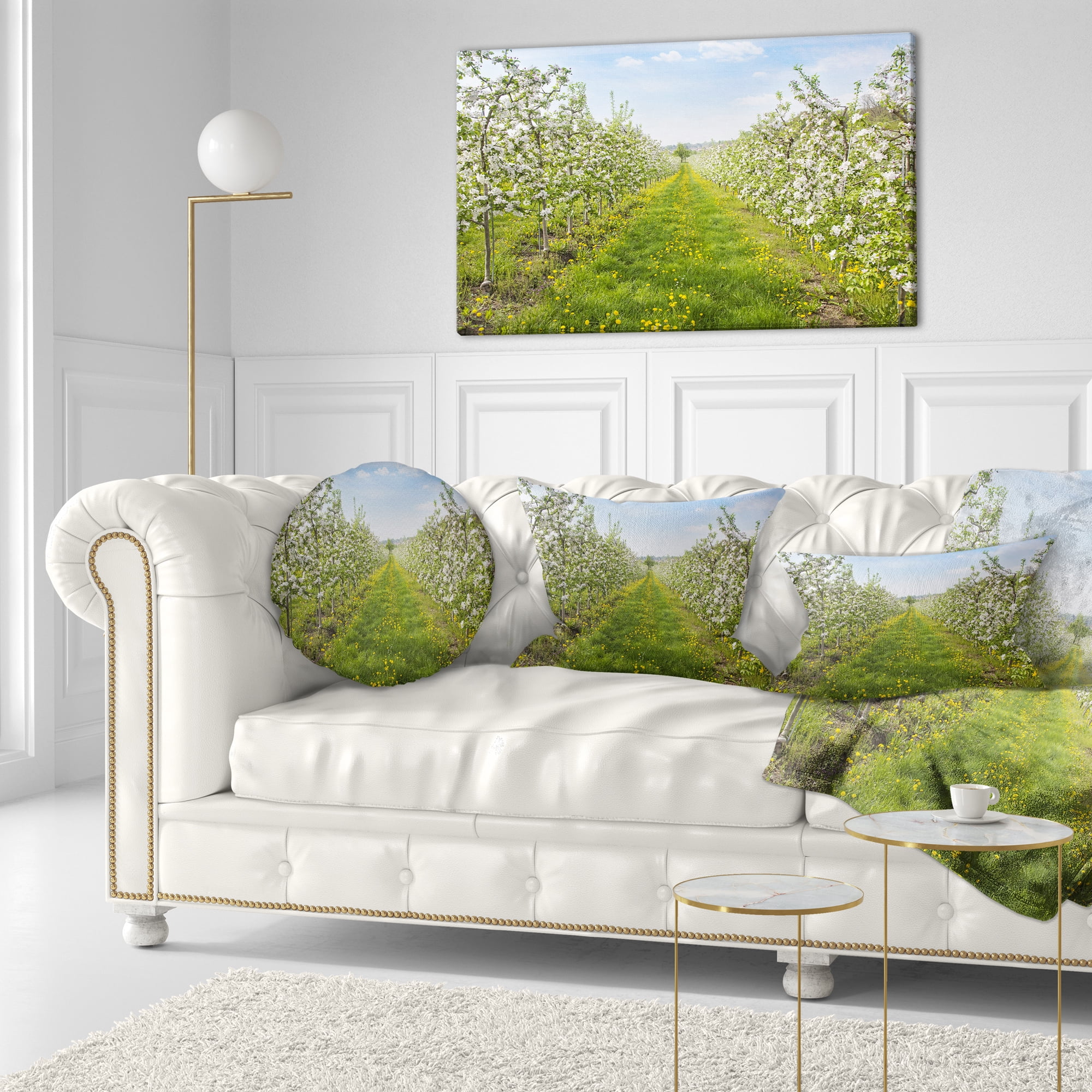 Designart Bloomy Peach Forest Photography - Floral Throw Pillow - 12x20