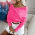 thumbnail image 4 of Olyvenn Women's Off Shoulder Sweaters Sexy Crisscross Wrap Knit Sweater Batwing Sleeve Pullover Sweaters Casual Fall Tops Hot Pink Free Size, 4 of 8