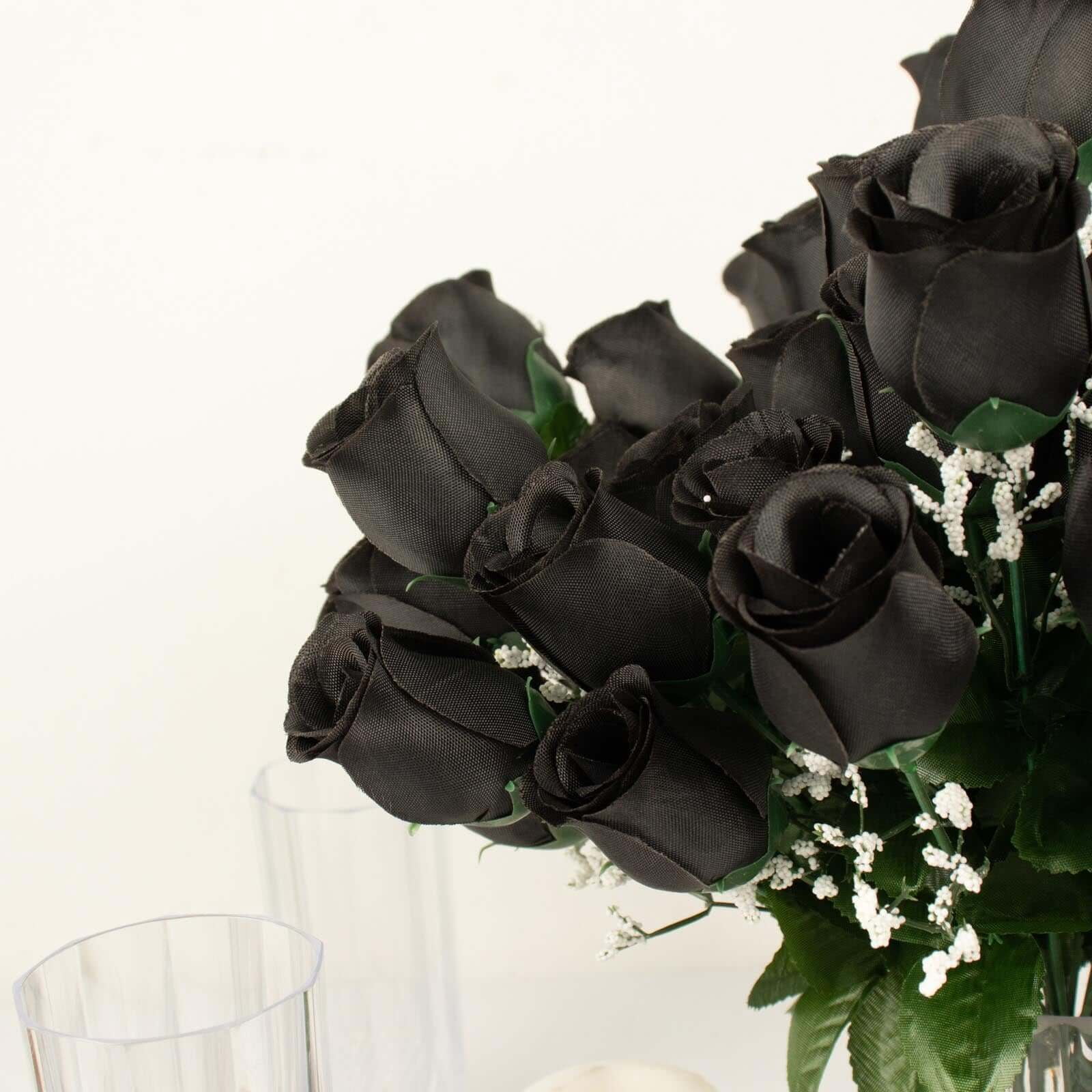 Efavormart 12 Bushes | Black Artificial Premium Silk Flower Rose Bud Bouquets