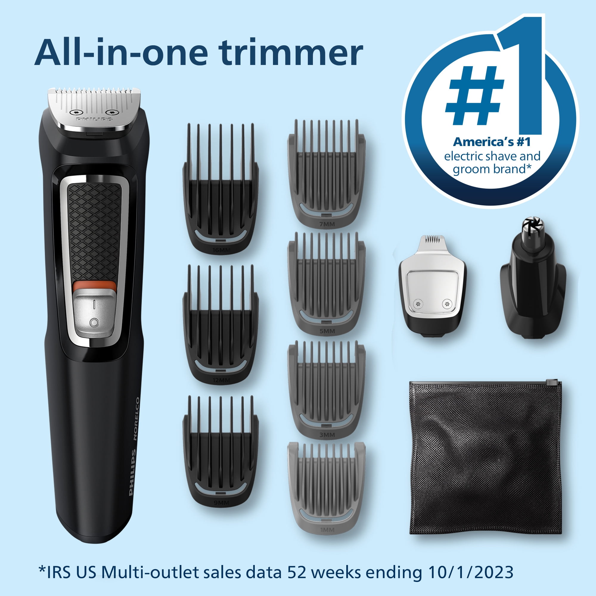 Philips Norelco Multi-groomer Series 3000, Powered Electric Trimmer  MG3740/40, 1 Each - 13 Pieces