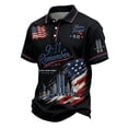 thumbnail image 2 of Men's Never Forget 911 Graphic Shirt, 9/11 25th Anniversary Polo Collar Short Sleeve Letter Print T-Shirt, American Flag Patriotic 25th Memorial Tee, Black L, 2 of 4