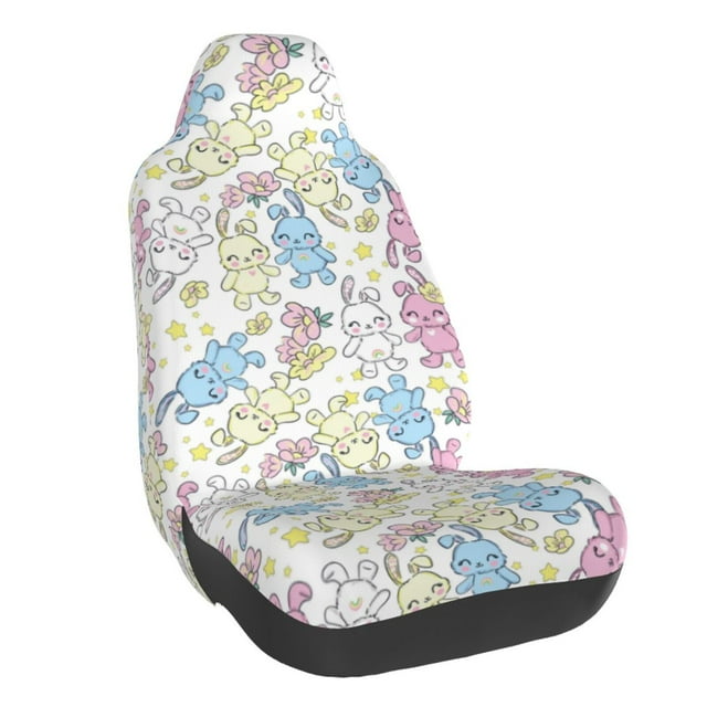 Wukai Cartoon Bunny Full Set Car Seat Covers with Soft Padding Universal Auto Front Seats Protector and Cushion Mat