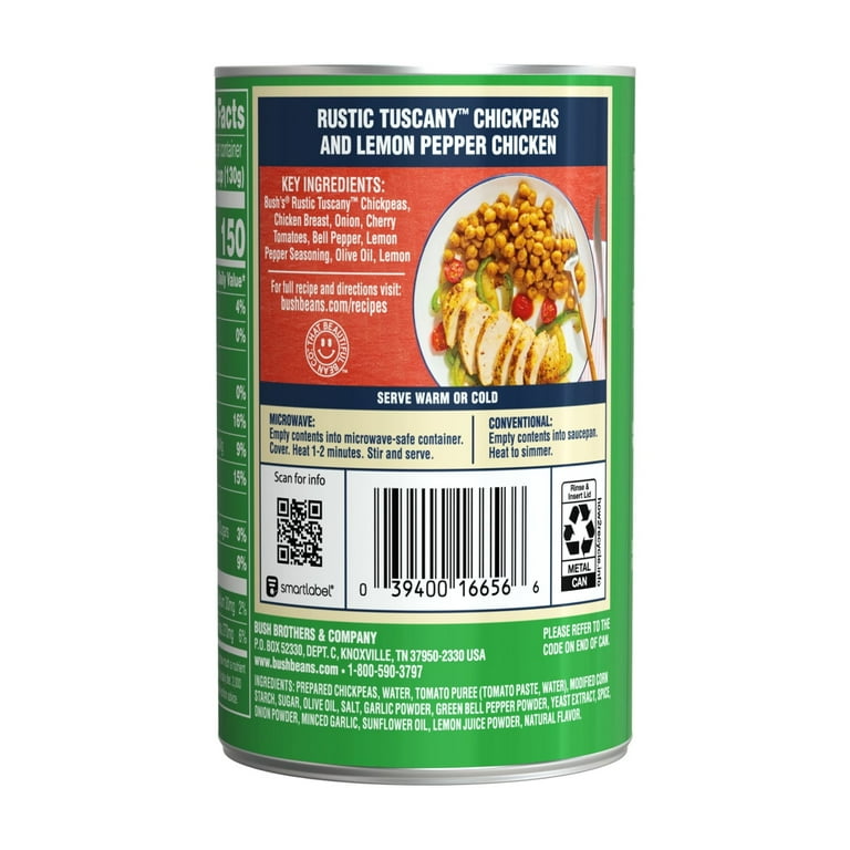 BUSH'S Rustic Tuscany Chickpeas Canned Garbanzo Beans 15.5 oz with