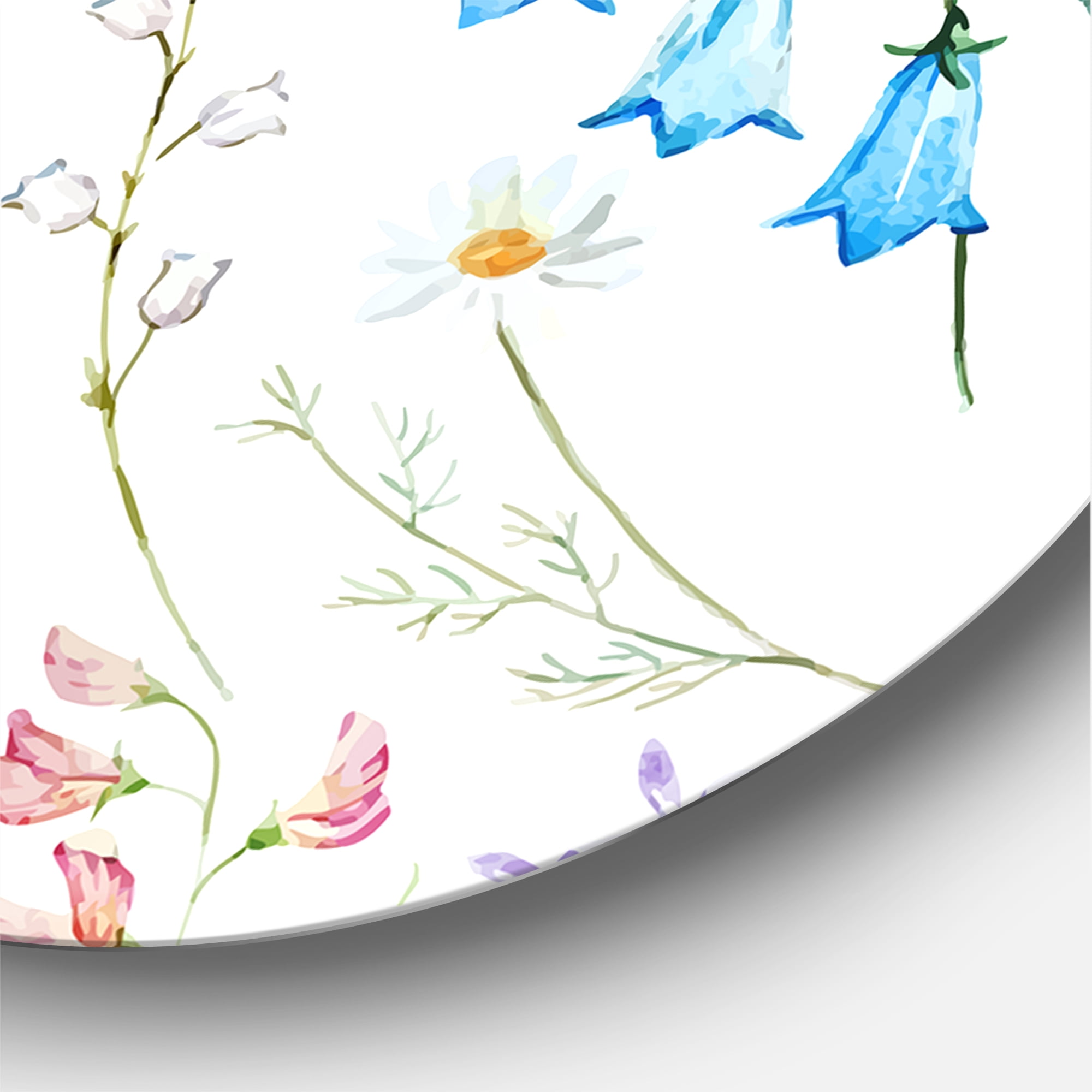 Designart 'Blue Wildflowers With Leaves I' Traditional Circle Metal Wall Art 23x23 - Disc of 23